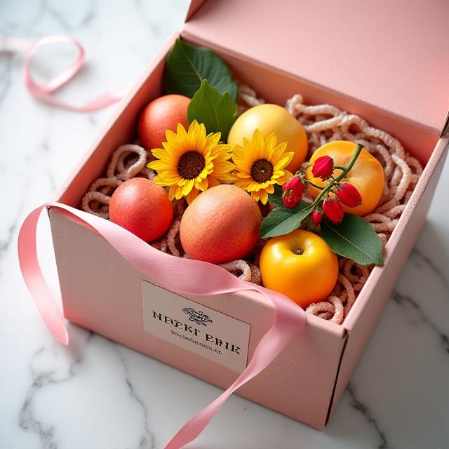 リボンがかかった豪華な月替りトロピカルフルーツサプライズボックス